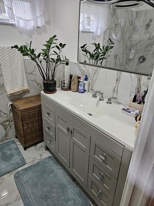 Bathroom, Dual Sink Vanities, Interior, Marble, Marble Walls