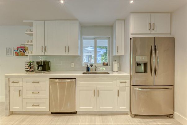 Interior, Kitchen, Recessed Lighting, Wood Texture Flooring