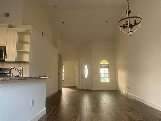 Chandelier, Interior, Kitchen, Pendant Lights, Wood Texture Flooring