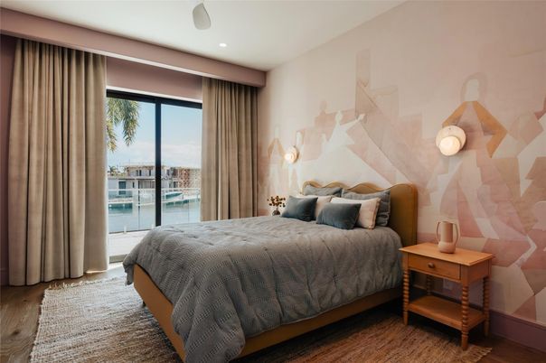 Bedroom, Interior, Recessed Lighting, Water, Wood Texture Flooring