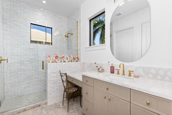 Bathroom, Dual Sink Vanities, Glass Shower, Interior, Recessed Lighting
