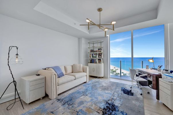 Home Office, Interior, Pendant Lights, Water, Wood Texture Flooring