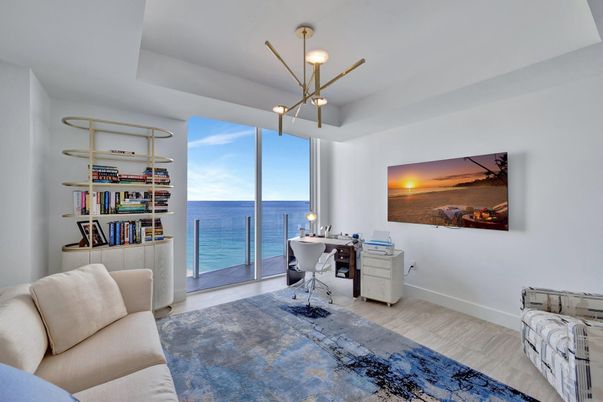 Home Office, Interior, Pendant Lights, Water, Wood Texture Flooring