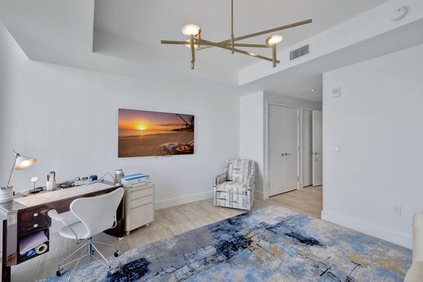 Home Office, Interior, Pendant Lights, Recessed Lighting, Wood Texture Flooring