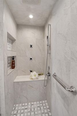 Bathroom, Interior, Marble Walls, Recessed Lighting