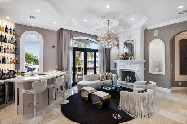 Chandelier, Fireplace, Interior, Living room, Recessed Lighting