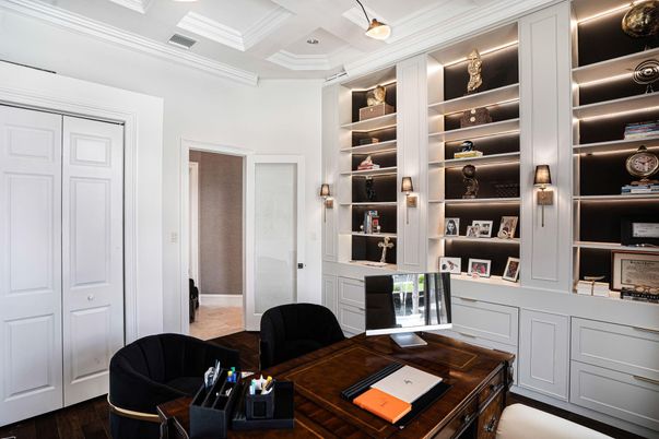 Home Office, Interior, Recessed Lighting, Wood Texture Flooring