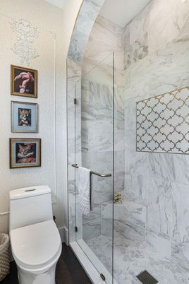 Bathroom, Glass Shower, Interior, Marble Walls