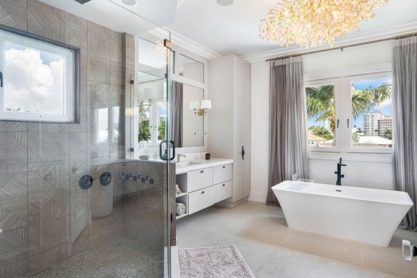 Bathroom, Dual Sink Vanities, Free Standing Baths, Glass Shower, Interior