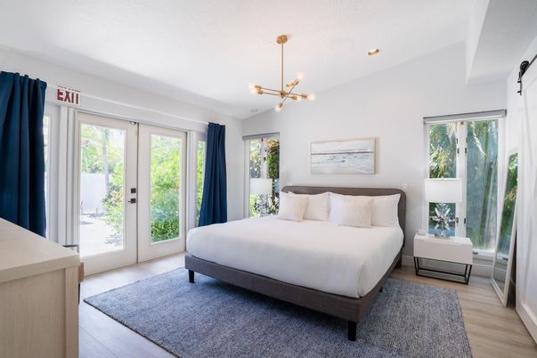 Bedroom, Interior, Pendant Lights, Recessed Lighting, Wood Texture Flooring