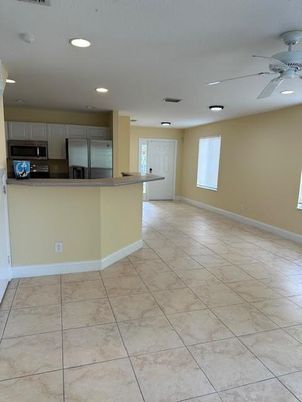 Empty room, Interior, Kitchen, Recessed Lighting, Stainless Steel Appliances