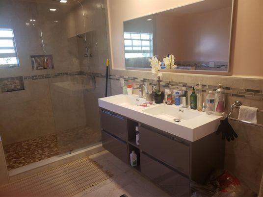 Bathroom, Dual Sink Vanities, Glass Shower, Interior, Recessed Lighting