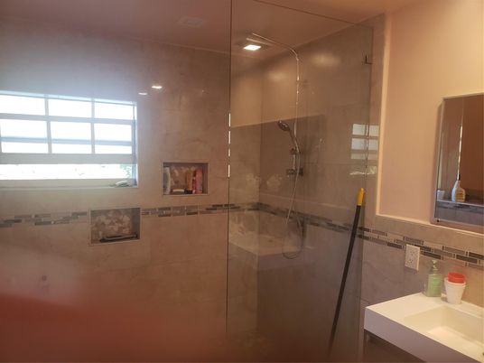Bathroom, Glass Shower, Interior, Recessed Lighting