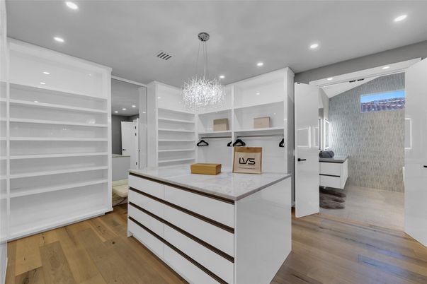 Chandelier, Interior, Recessed Lighting, Walk-in Closets, Wood Texture Flooring