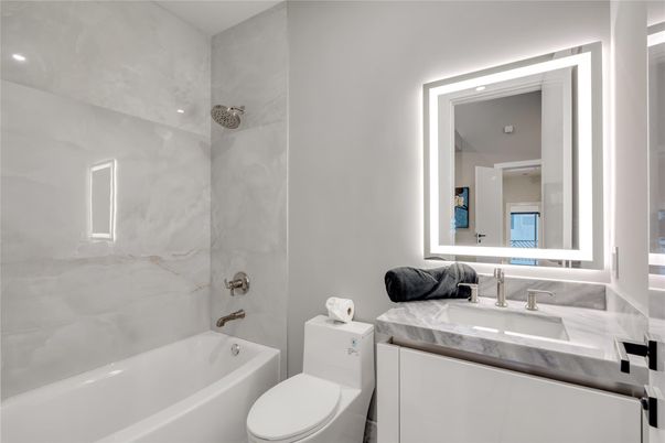 Bathroom, Interior, Marble Walls, Recessed Lighting