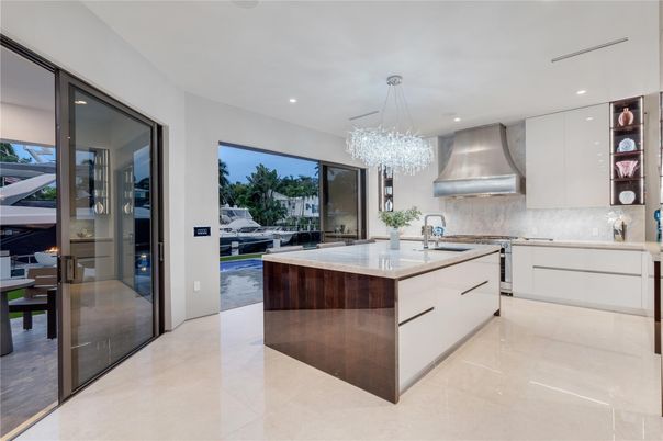 Chandelier, Interior, Kitchen, Recessed Lighting, Stainless Steel Appliances
