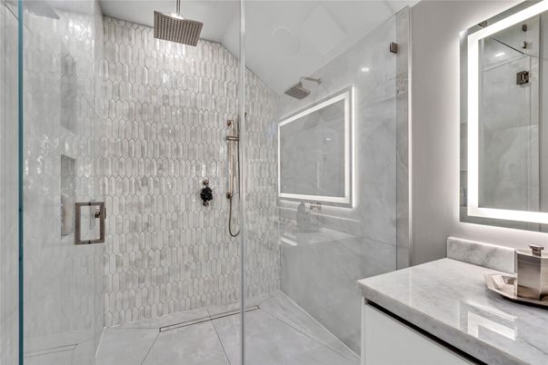 Bathroom, Glass Shower, Interior, Recessed Lighting