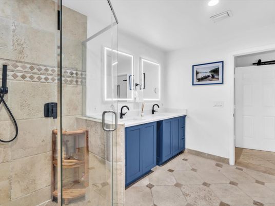 Bathroom, Glass Shower, Interior, Recessed Lighting
