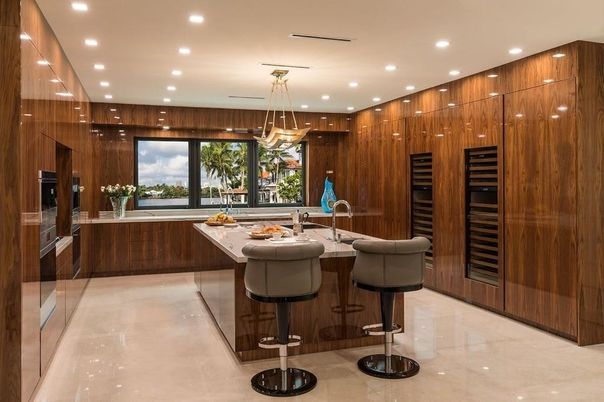 Interior, Kitchen, Pendant Lights, Recessed Lighting, Wooden Walls