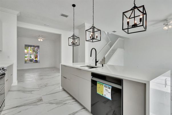 Interior, Kitchen, Marble, Pendant Lights