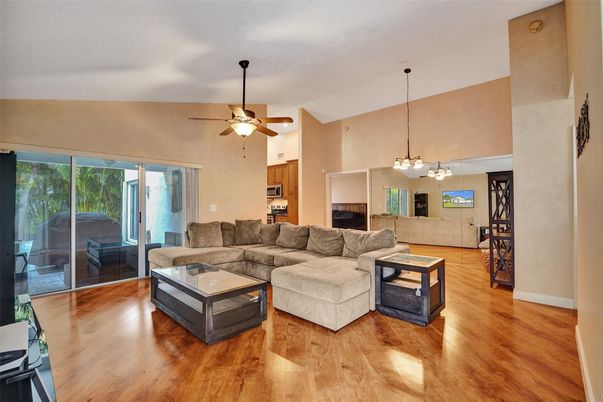 Interior, Living room, Pendant Lights, Wood Texture Flooring