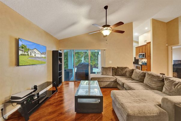 Interior, Kitchen, Living room, Recessed Lighting, Wood Texture Flooring