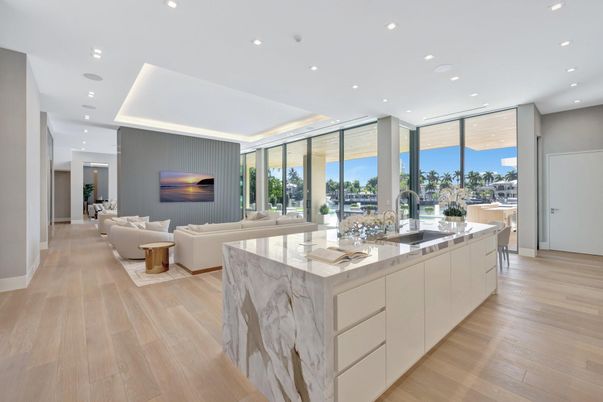 Interior, Kitchen, Living room, Recessed Lighting, Wood Texture Flooring