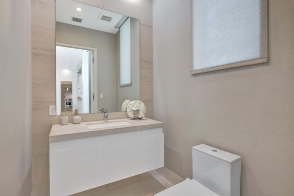 Bathroom, Interior, Recessed Lighting, Wood Texture Flooring