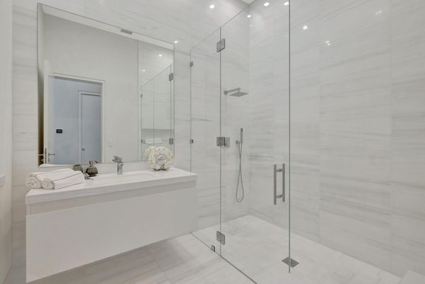 Bathroom, Glass Shower, Interior, Recessed Lighting