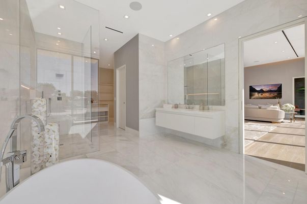 Bathroom, Glass Shower, Interior, Recessed Lighting