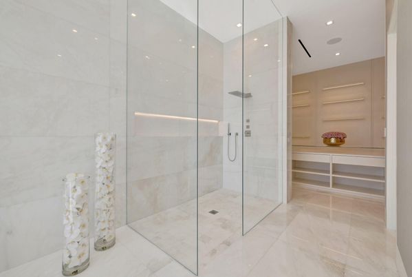 Bathroom, Glass Shower, Interior, Recessed Lighting