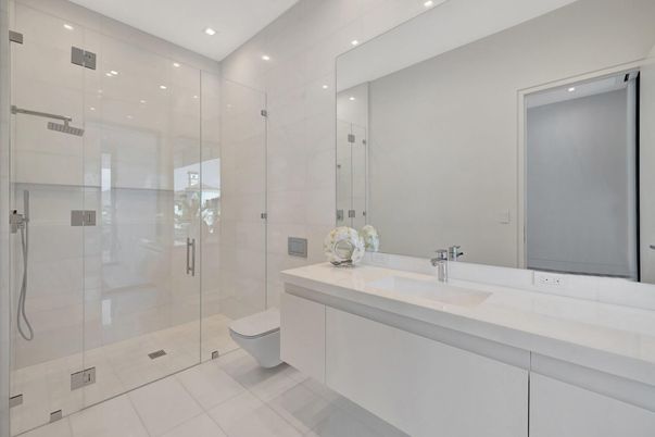 Bathroom, Glass Shower, Interior, Recessed Lighting