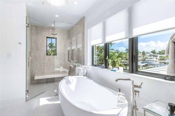 Bathroom, Free Standing Baths, Glass Shower, Interior, Recessed Lighting