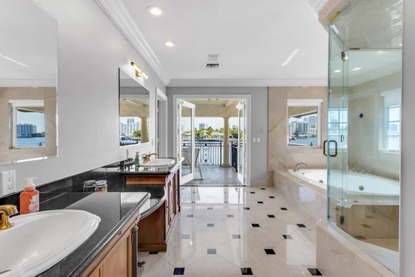 Bathroom, Dual Sink Vanities, Glass Shower, Interior, Recessed Lighting