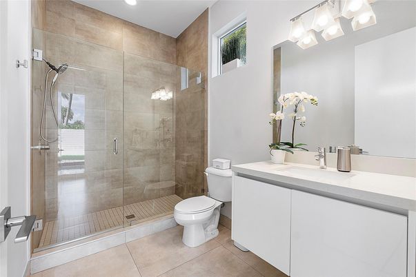 Bathroom, Glass Shower, Interior, Recessed Lighting