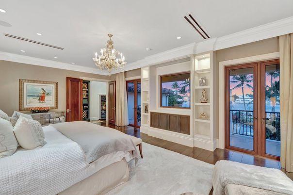 Bedroom, Chandelier, Interior, Recessed Lighting, Wood Texture Flooring