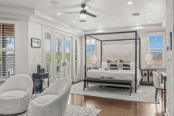 Bedroom, Interior, Recessed Lighting, Wood Texture Flooring