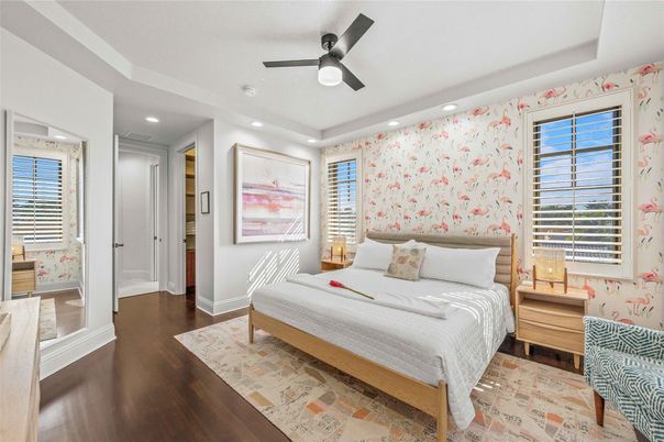 Bedroom, Interior, Recessed Lighting, Wood Texture Flooring