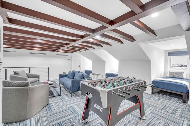 Game Room, Interior, Living room, Recessed Lighting, Wooden Beams