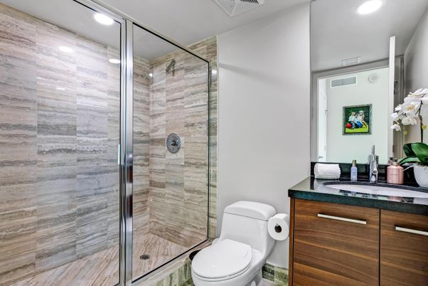 Bathroom, Glass Shower, Interior, Recessed Lighting