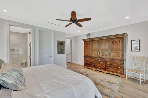 Bathroom, Bedroom, Glass Shower, Interior, Recessed Lighting, Wood Texture Flooring