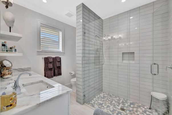 Bathroom, Glass Shower, Interior, Recessed Lighting