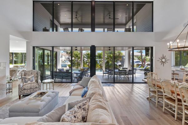 Dining room, Interior, Living room, Pendant Lights, Recessed Lighting, Wood Texture Flooring