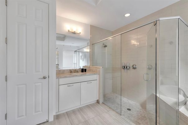 Bathroom, Glass Shower, Interior, Recessed Lighting
