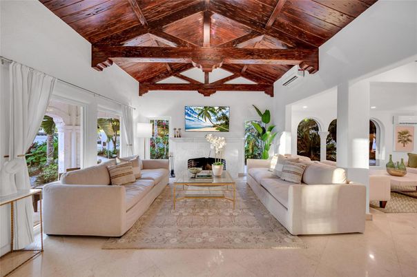 Fireplace, Interior, Living room, Recessed Lighting, Wooden Beams, Wooden Ceilings