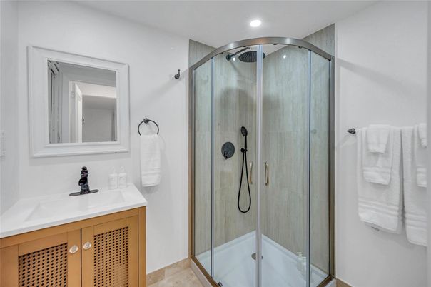 Bathroom, Glass Shower, Interior, Recessed Lighting