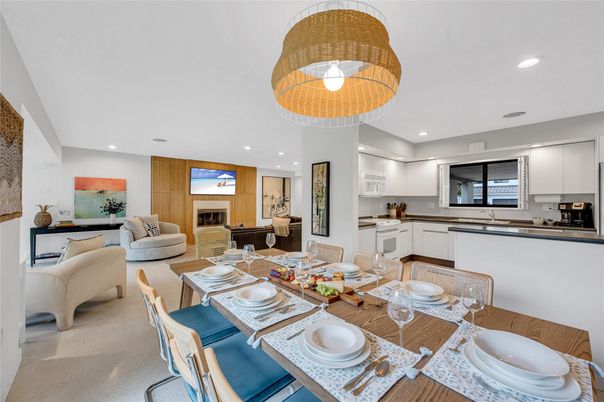 Dining room, Fireplace, Interior, Kitchen, Living room, Recessed Lighting