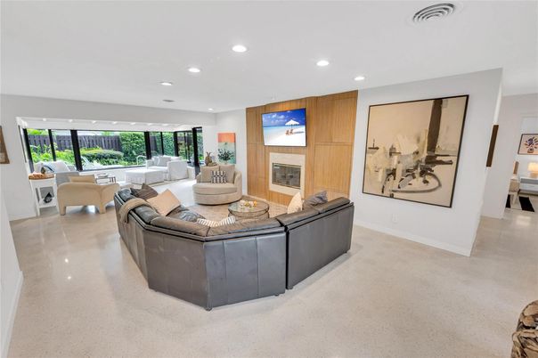 Fireplace, Interior, Living room, Recessed Lighting, Wooden Walls