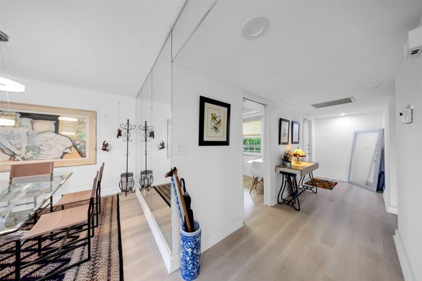 Dining room, Interior, Pendant Lights, Recessed Lighting, Wood Texture Flooring