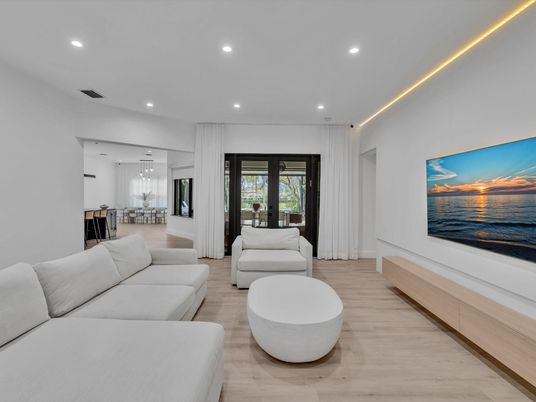 Dining room, Interior, Living room, Pendant Lights, Recessed Lighting, Wood Texture Flooring